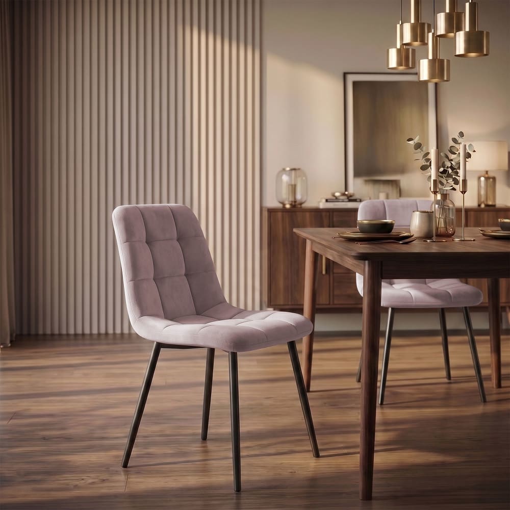 CLP 2er Set Esszimmerstühle mit Metallgestell Samt pink style modern Violett Samt