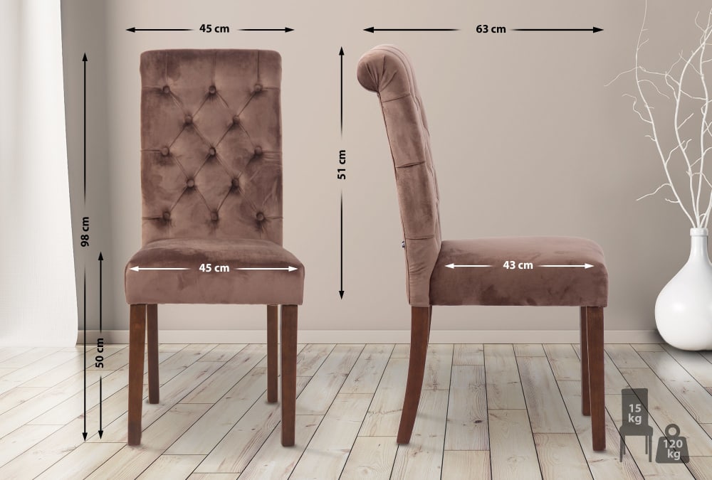 Chaise de salle à manger matelassée en samt marron