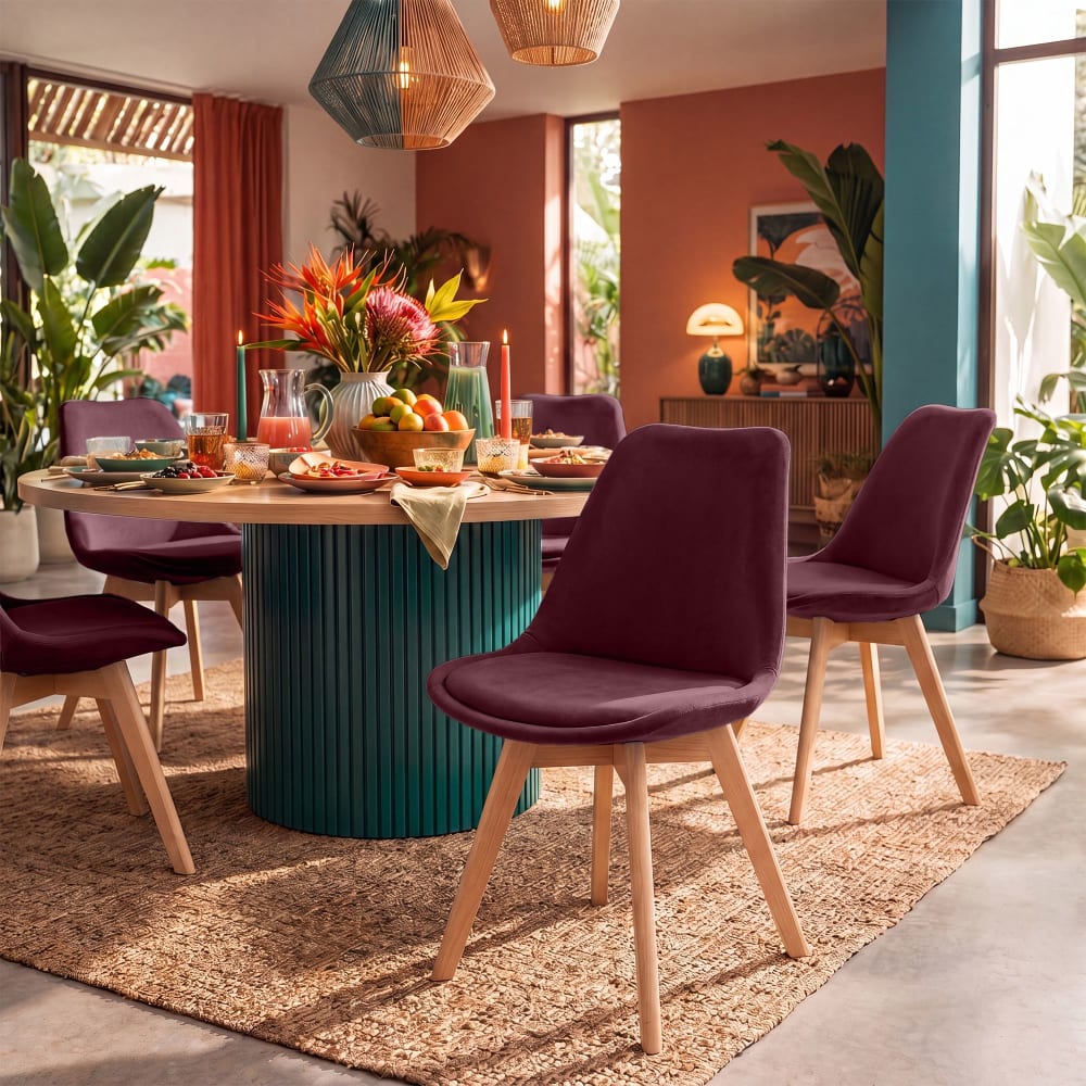 Silla con asiento en terciopelo burdeos