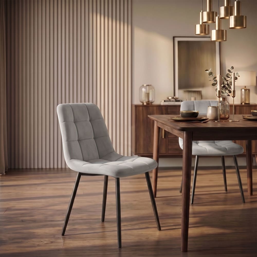 CLP 2er Set Esszimmerstühle mit Metallgestell Samt grau style modern - Samt