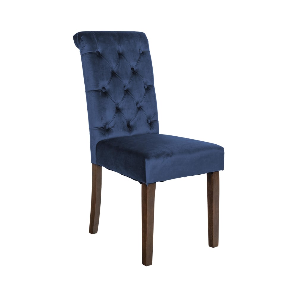 Chaise de salle à manger matelassée en velours Bleu