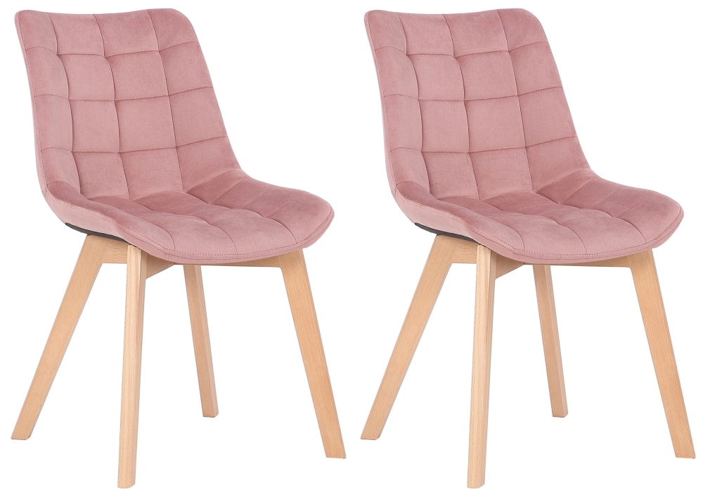 2Er Set StüHle Mit Holzgestell Und Sitz Aus Samt Pink