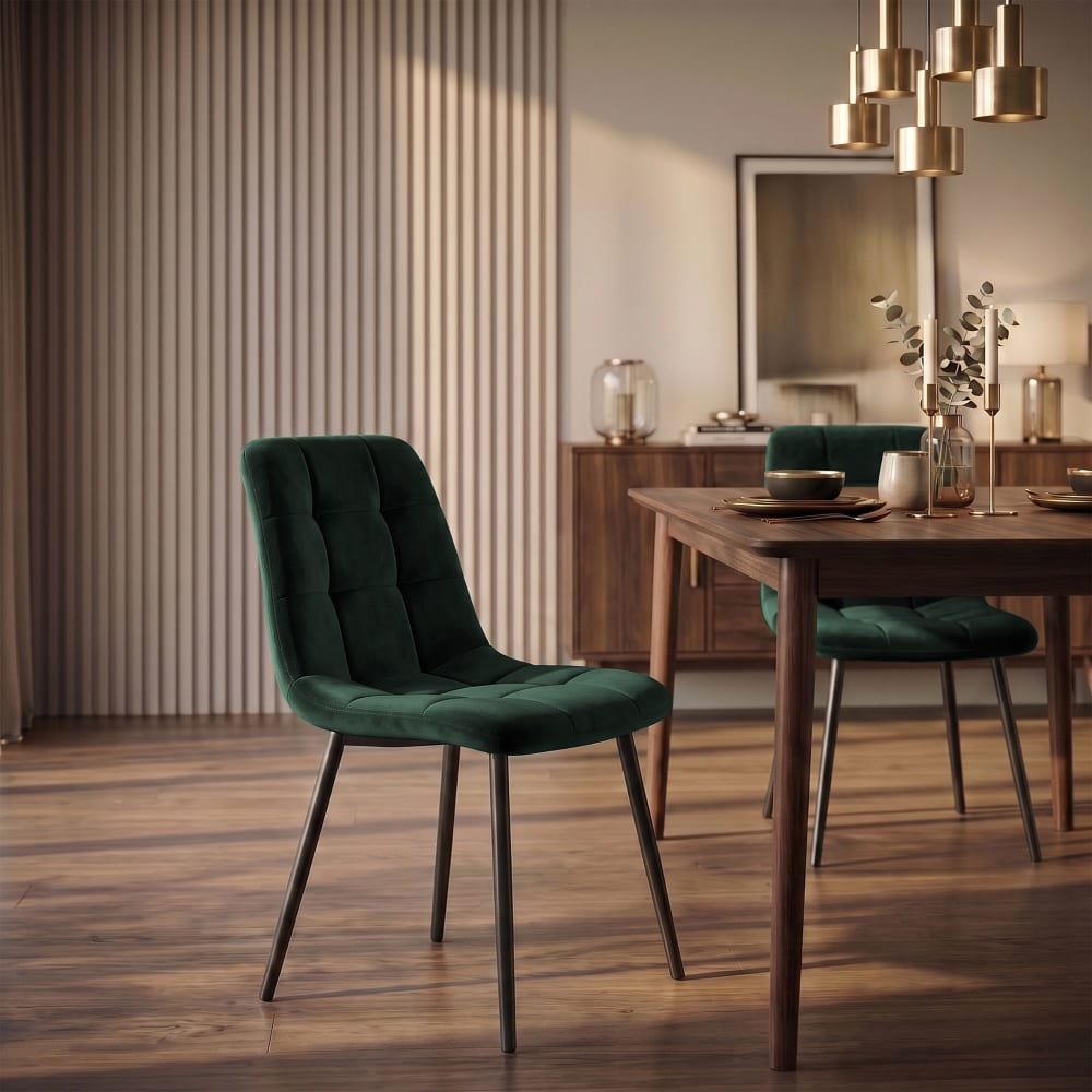 CLP 2er Set Esszimmerstühle mit Metallgestell Samt grün style modern - Samt