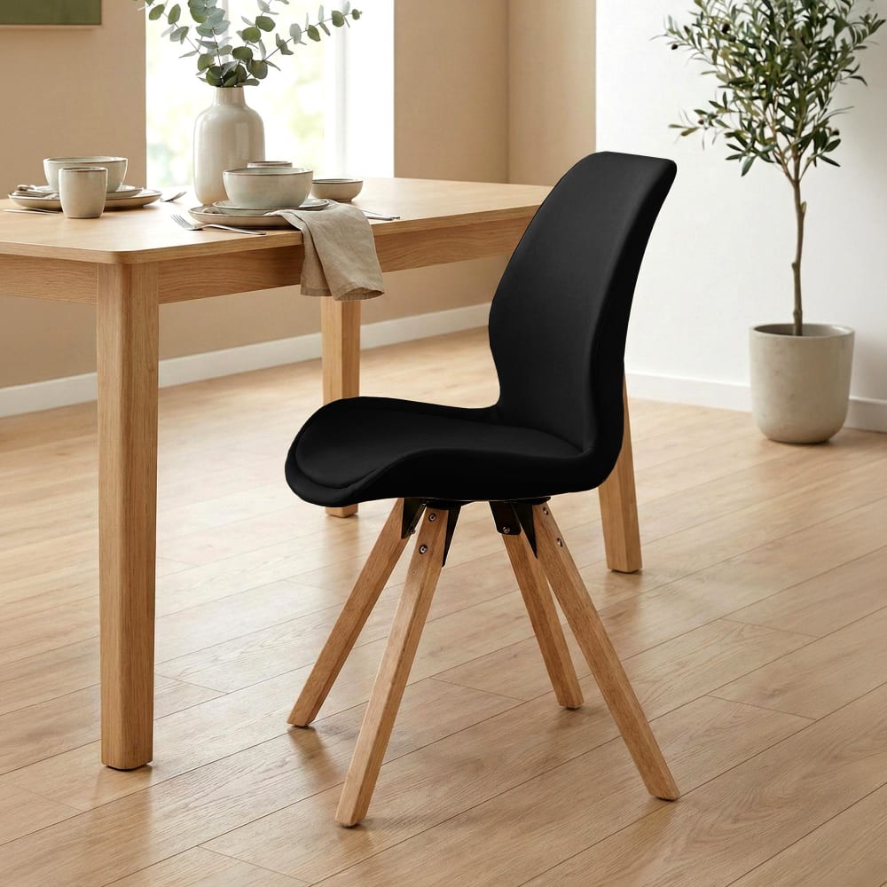 CLP 2er Set Stühle mit Holzgestell und Sitz aus Kunstleder schwarz style modern - Pvc - Polyvinlychlorid