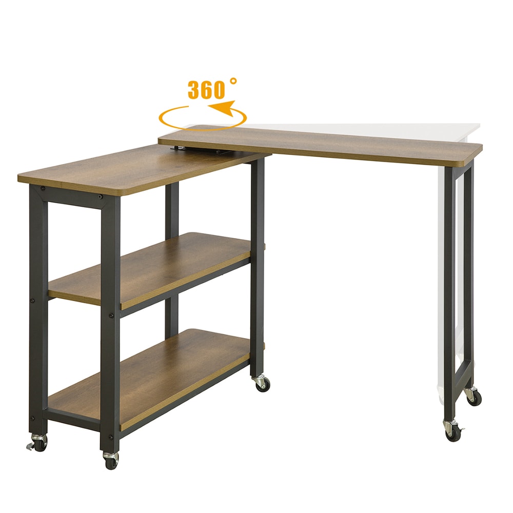 Mesa auxiliar giratoria con 2 estante madera marrón