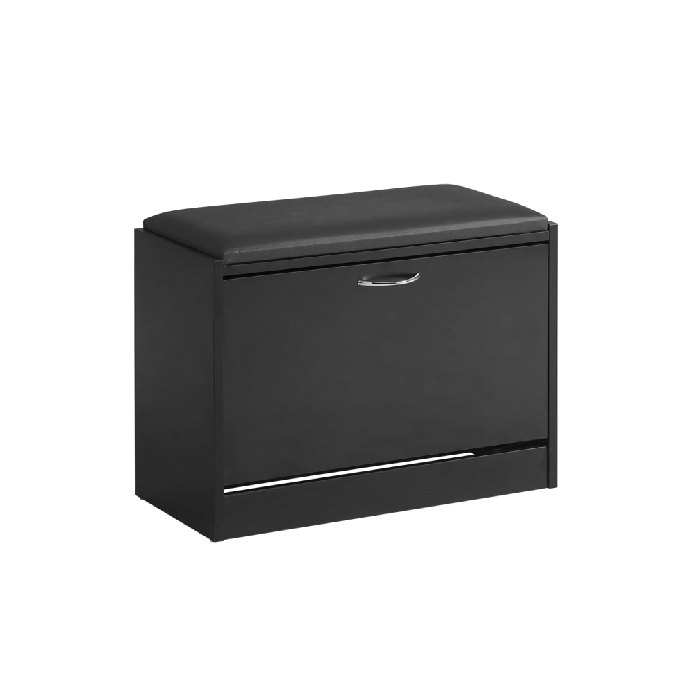 SoBuy Schuhbank mit Sitzkissen und 1 Klappe MDF PU Schwarz Schwarz Spanplatte