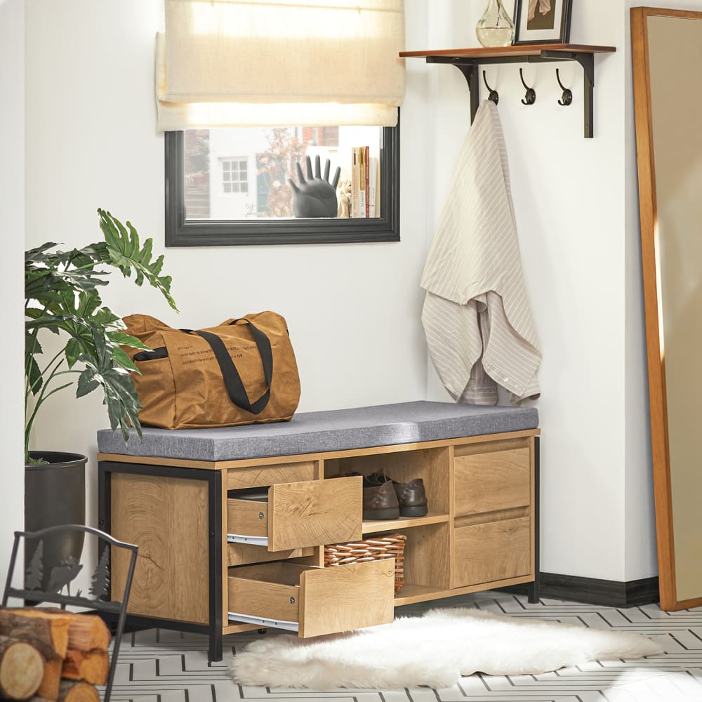 Banc de rangement à chaussure effet bois