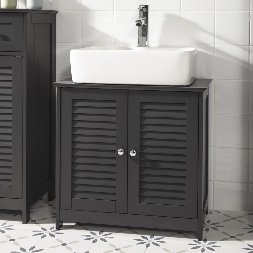 Armario para debajo del lavado 2 puertas y 2 estantes madera gris - Maisons du Monde