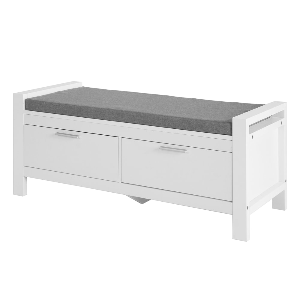 SoBuy Sitzbank mit Stauraum und 2 Schubladen MDF Weiß Weiß Holz