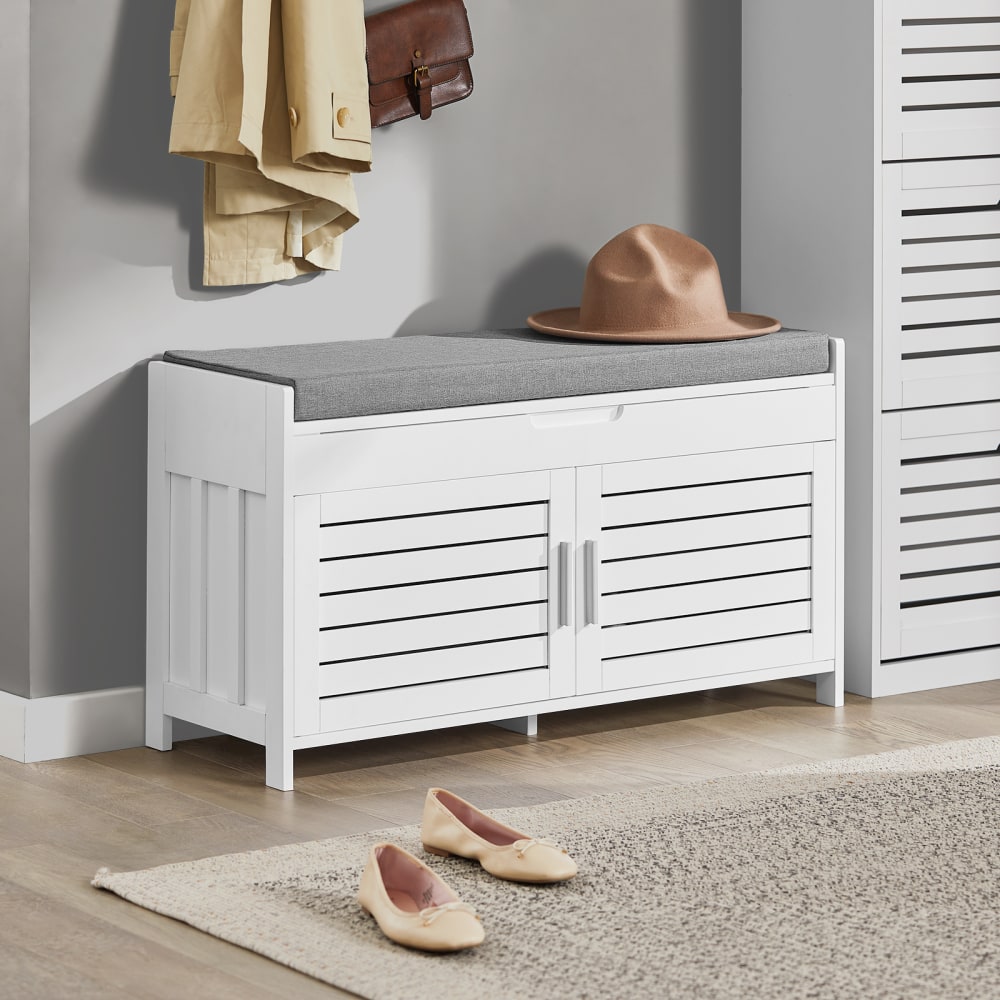 Banc d'entrée 2 portes effet bois blanc