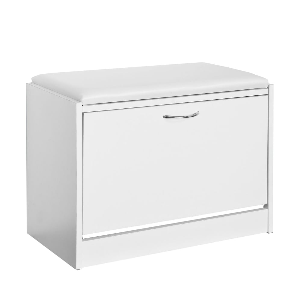 SoBuy Schuhbank mit Sitzkissen und 1 Klappe MDF PU Weiß Weiß Spanplatte
