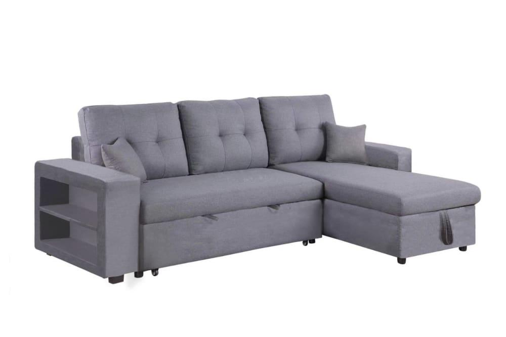 Canapé d'angle droit convertible en tissu gris 4 places