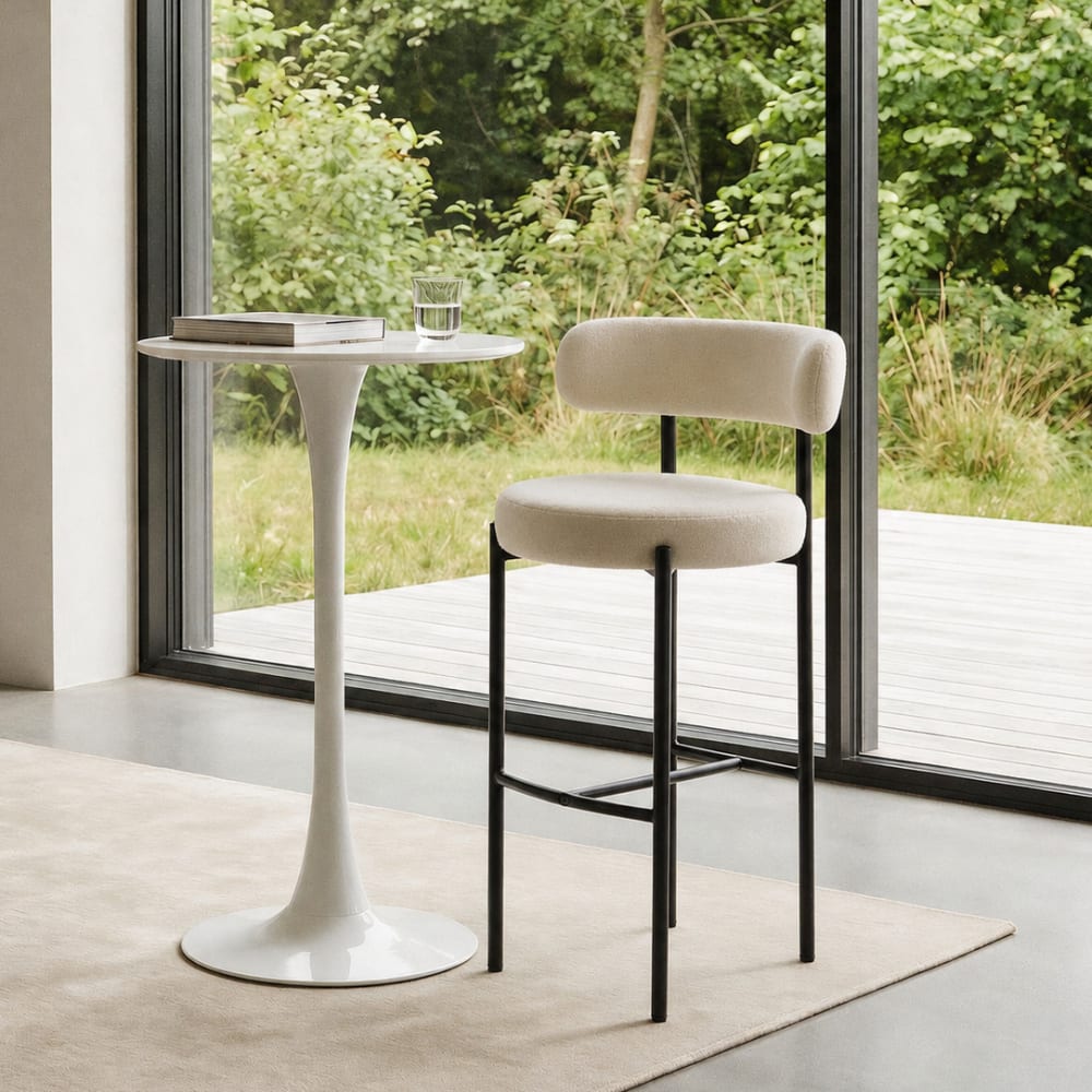 Nordlys Barhocker (2er Set) aus Metall und Stoff Beige style modern Beige Öko-Tex Zertifikat Stoff