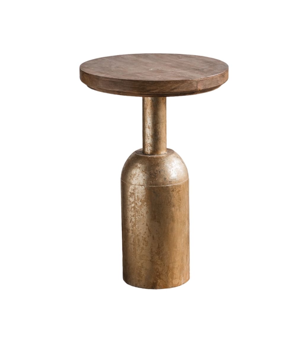 Mathi Design Beistelltisch aus Holz und antikgoldfarbenem Metall D43 - Holz