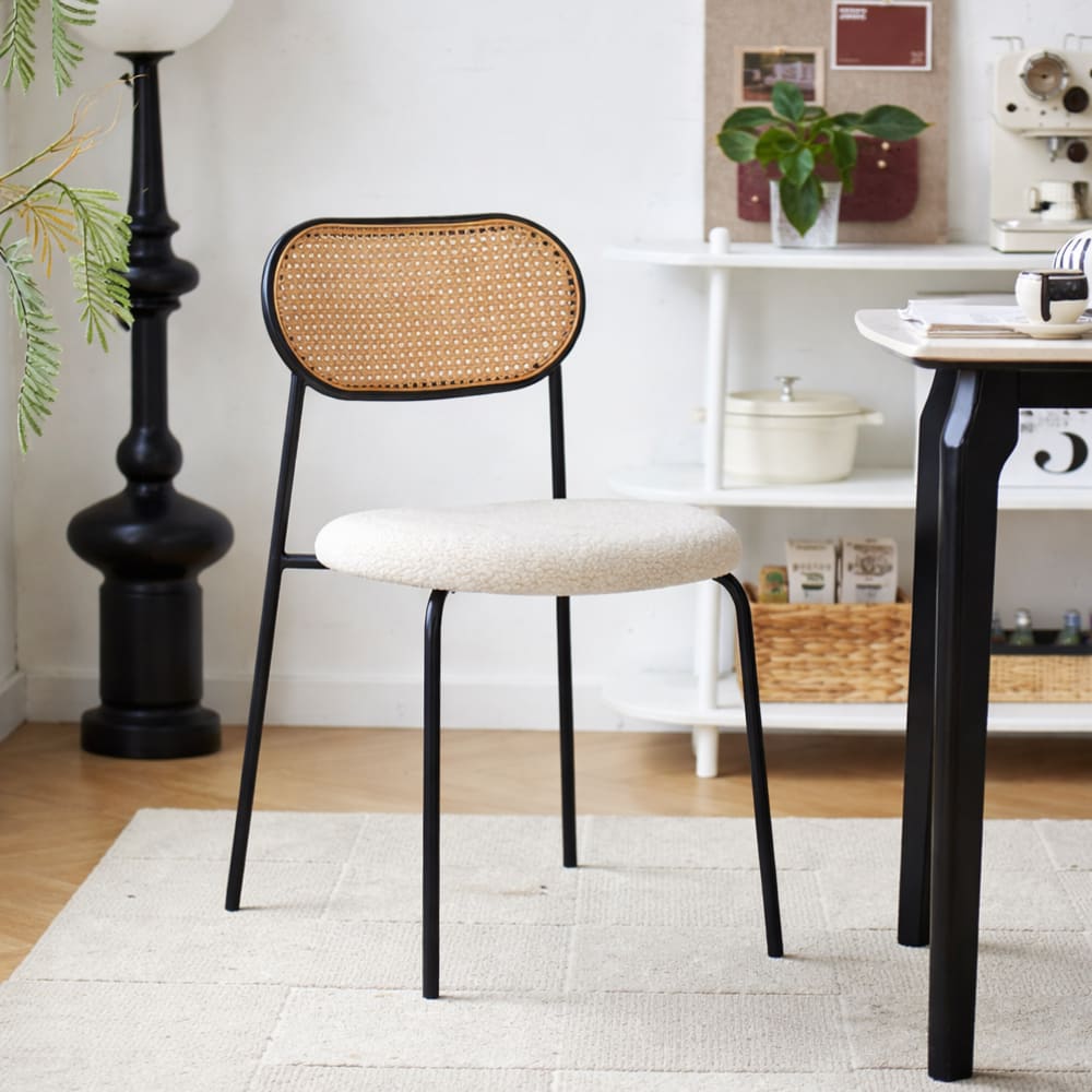 Nordlys Esszimmerstühle (2er Set) aus Metall und Rattan Weiß style modern Weiß Öko-Tex Zertifikat Rattan