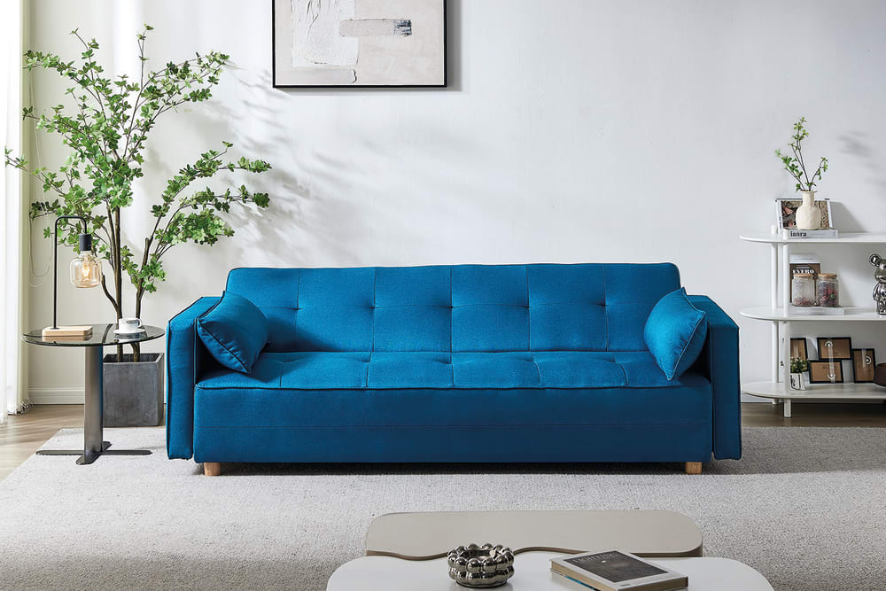 Canapé scandinave convertible 3 places en tissu bleu canard