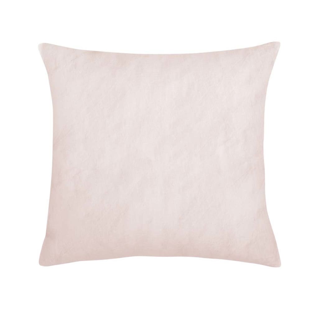 Taie d'oreiller unie en lin rose 64x64