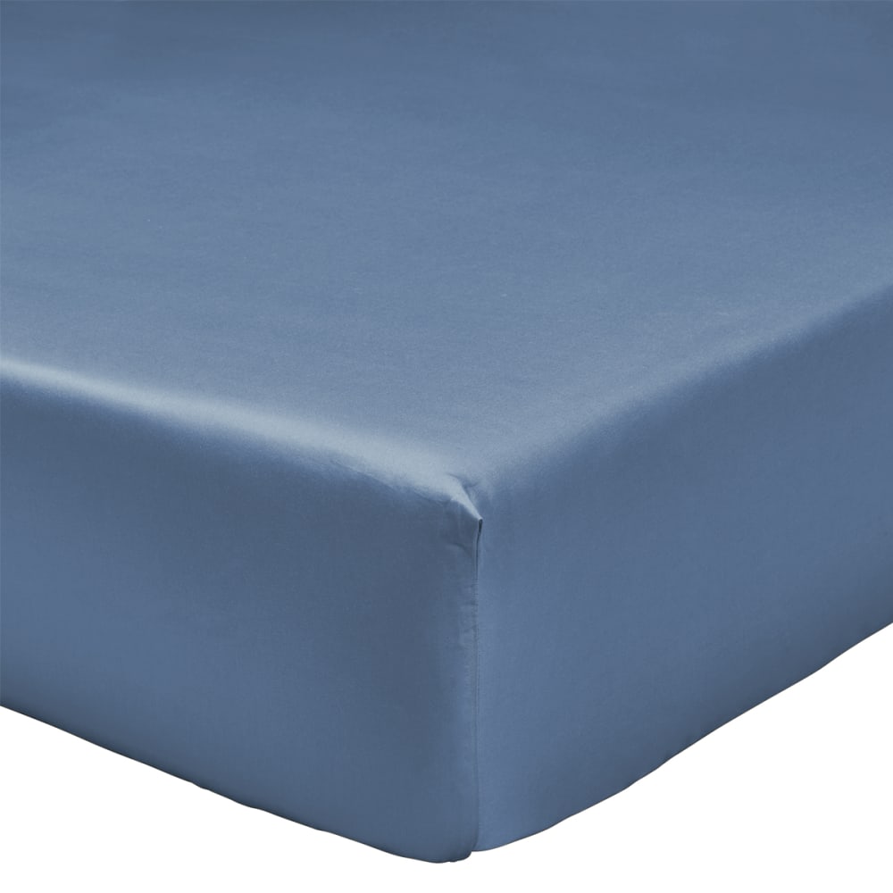 Drap housse uni en satin de coton bleu marine 160x200