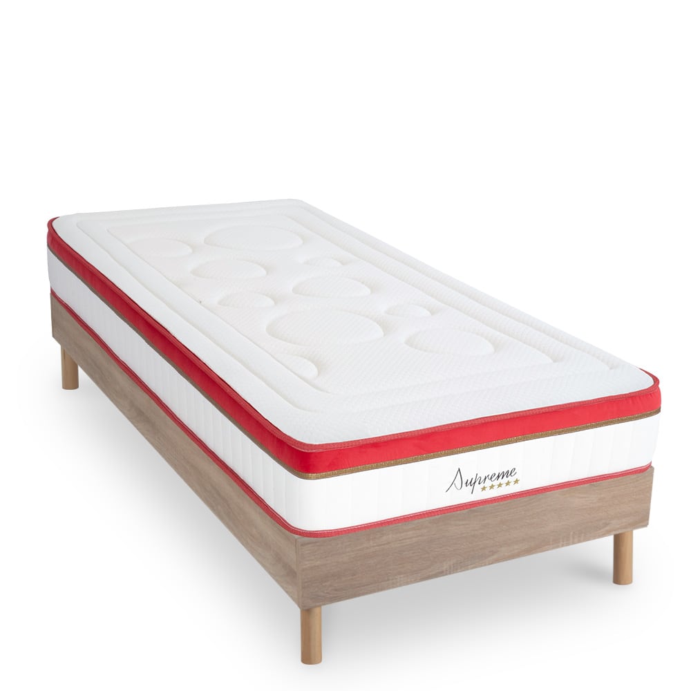 Ensemble matelas mémoire de forme h24cm et sommier en kit gris 90x190