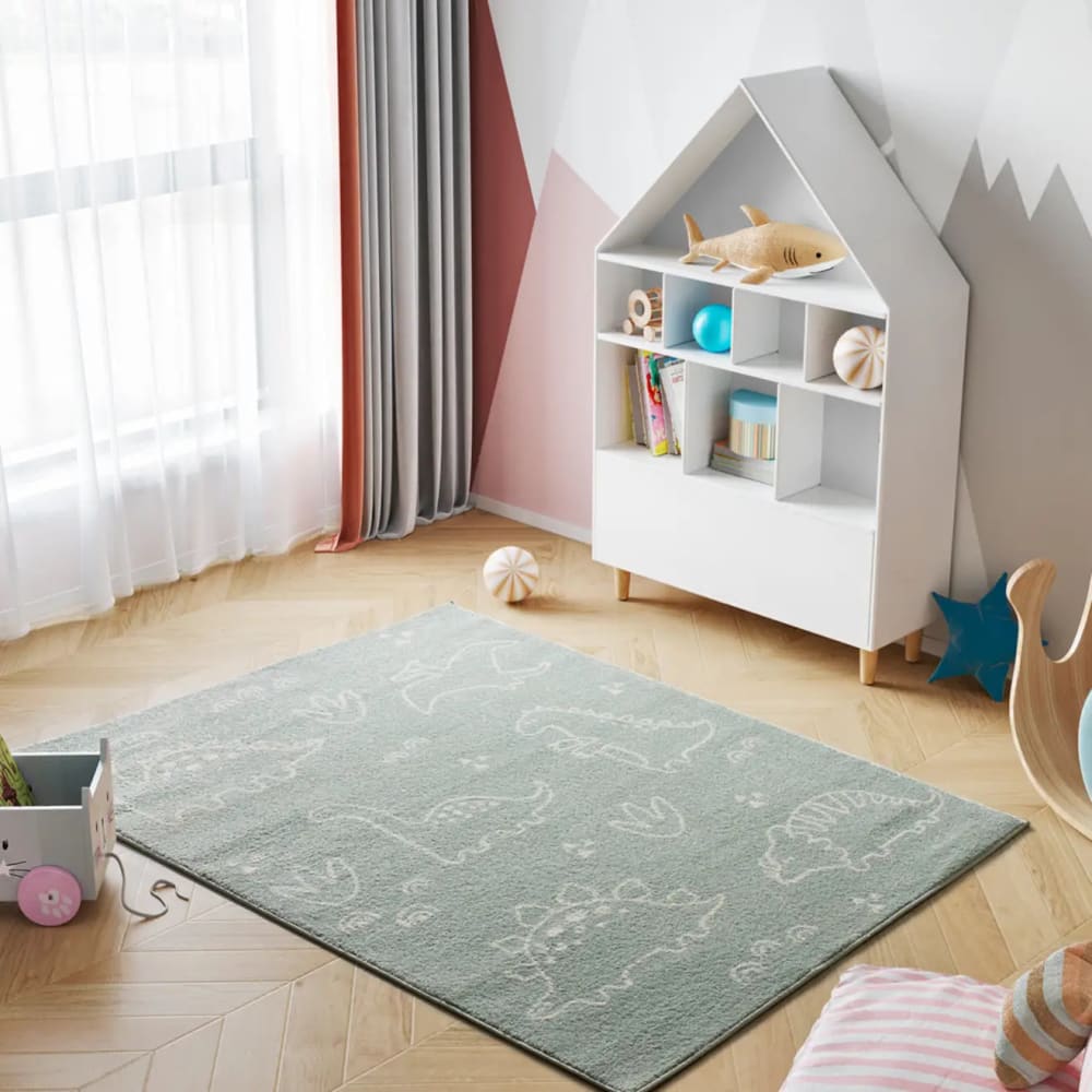 Alfombra infantil dinosaurios verde, 120x170 cm