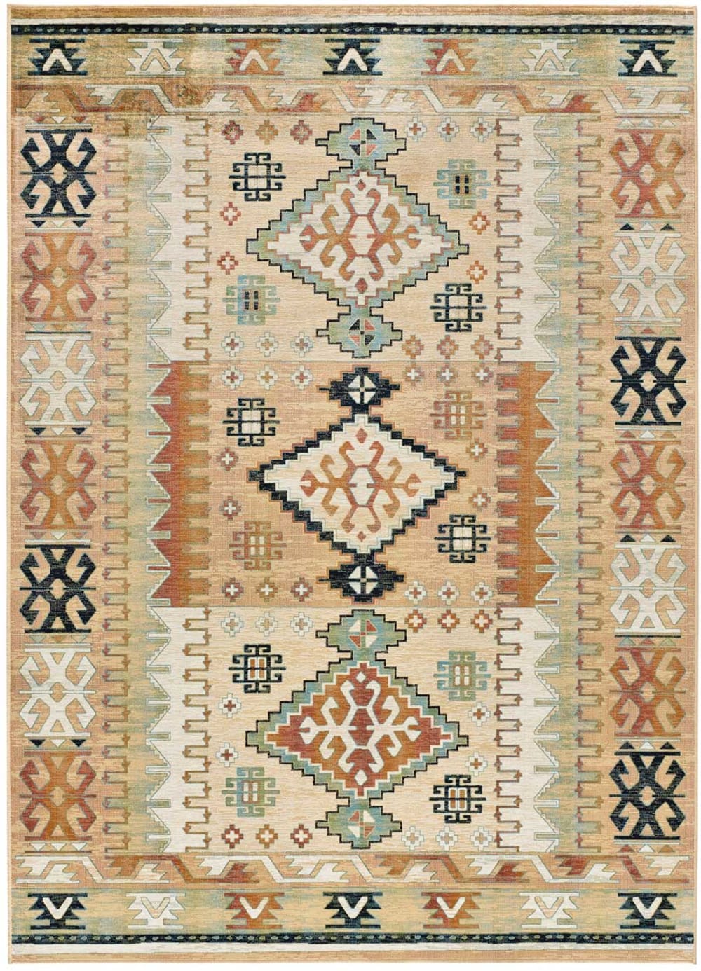 Tapis en viscose ethnique beige/rouille  135x195 cm