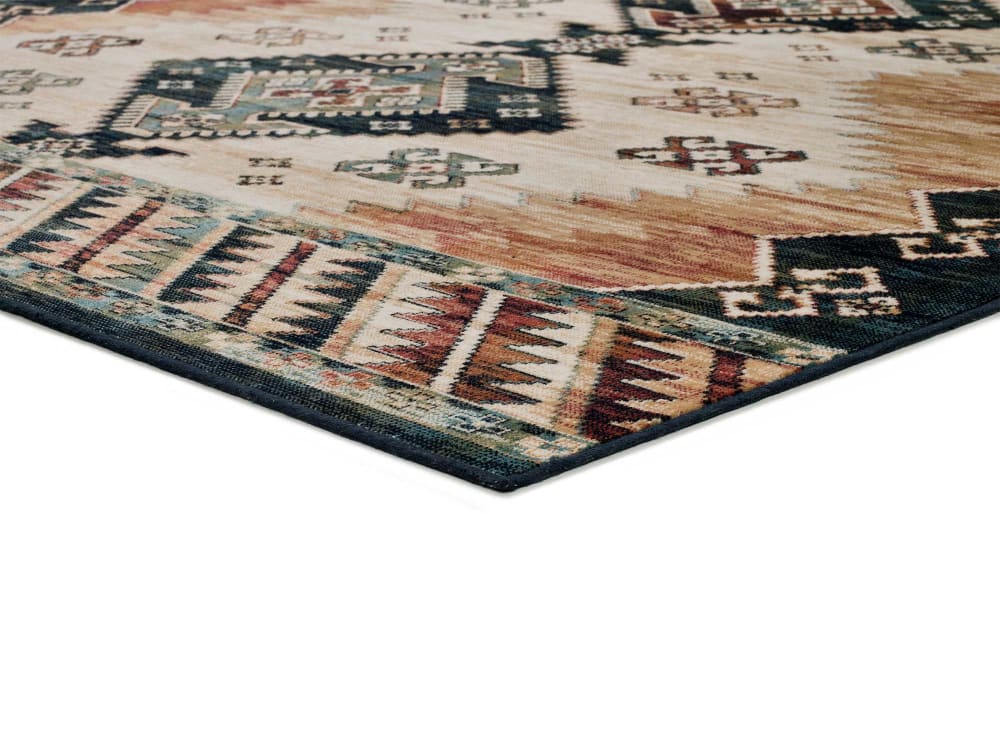 Tapis en viscose ethnique beige/rouille/bleu 160x230 cm — vue 4