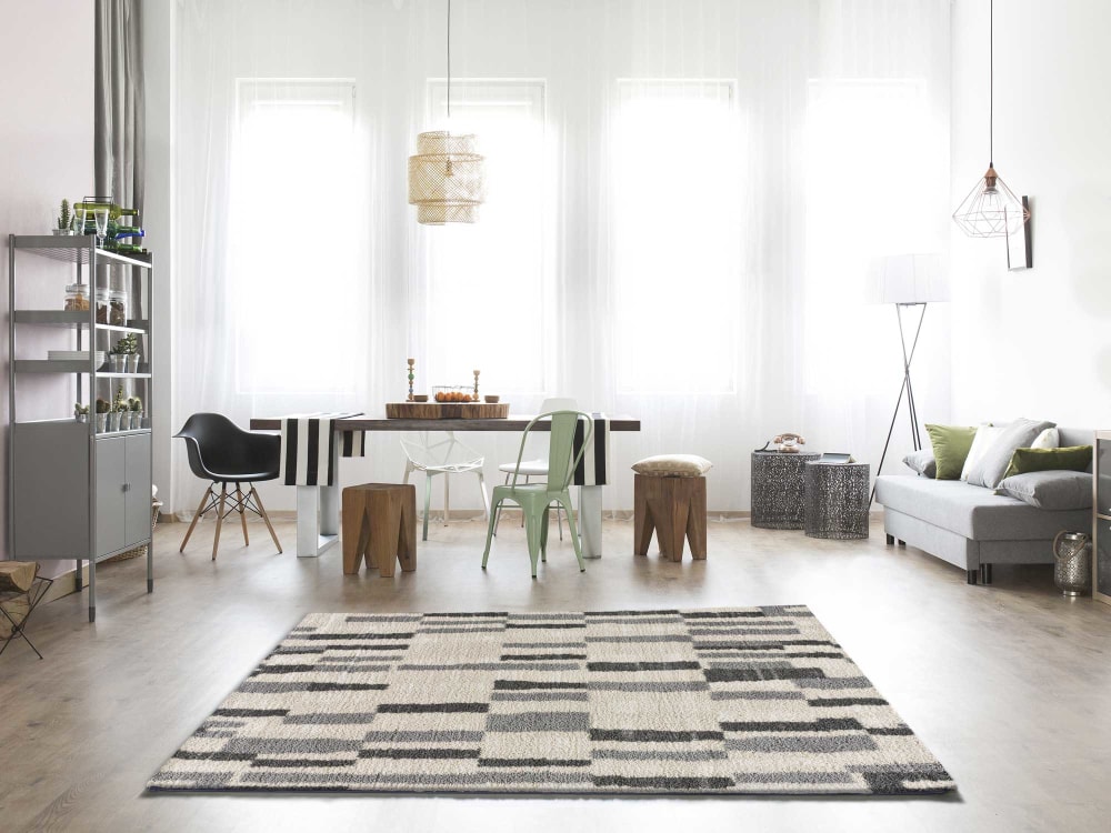Tapis shaggy abstrait beige/gris 80x150 cm — vue 3