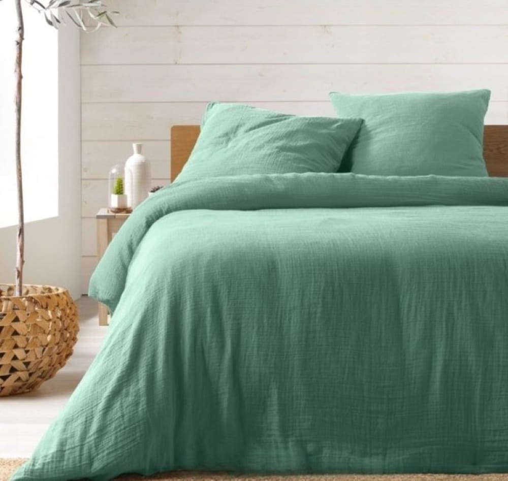 Housse de couette double gaze de coton sauge 220x240cm