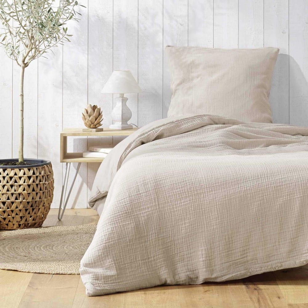 Parure de lit gaze de coton angelia sable 240x220 cm
