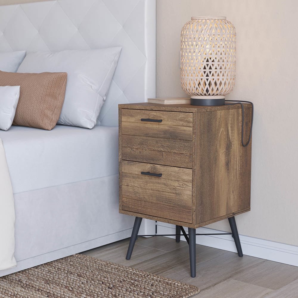 Table de chevet 2 tiroirs couleur rustique