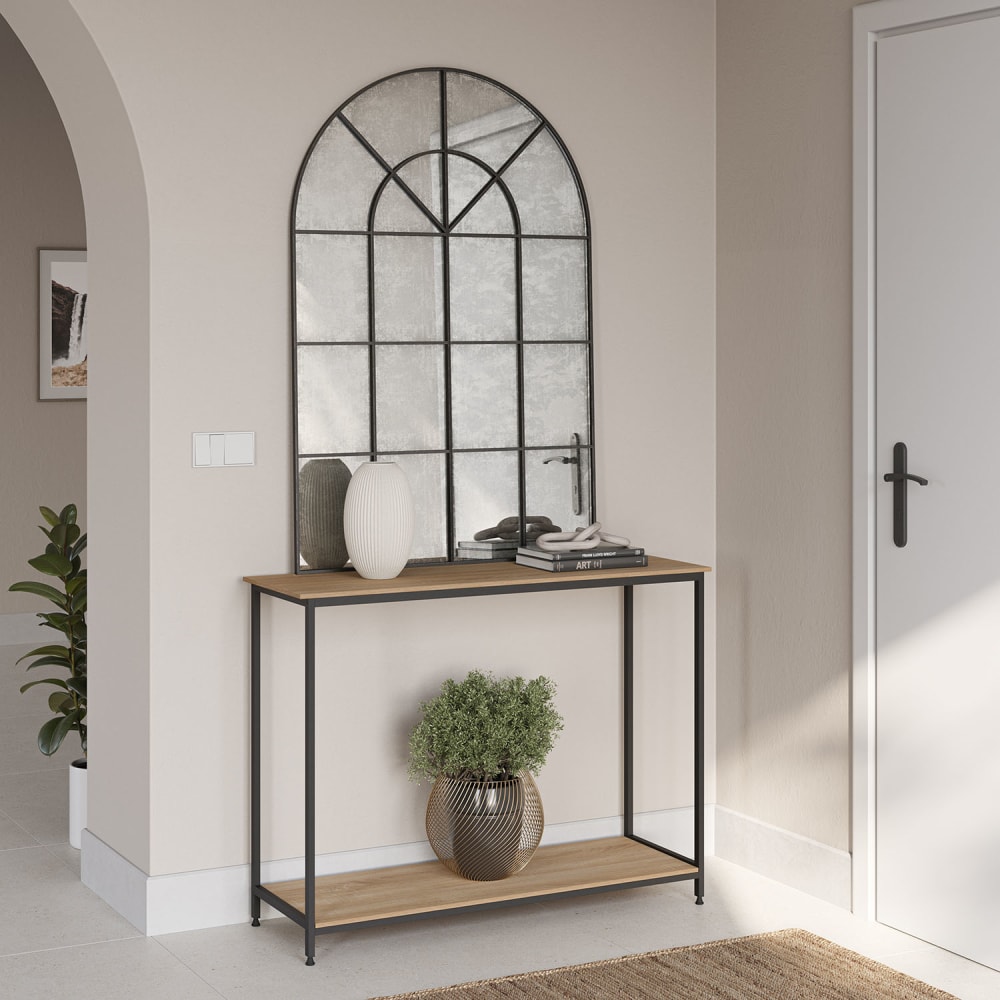 Meuble d'entrée couloir avec 1 étagère inférieure, chêne/noir