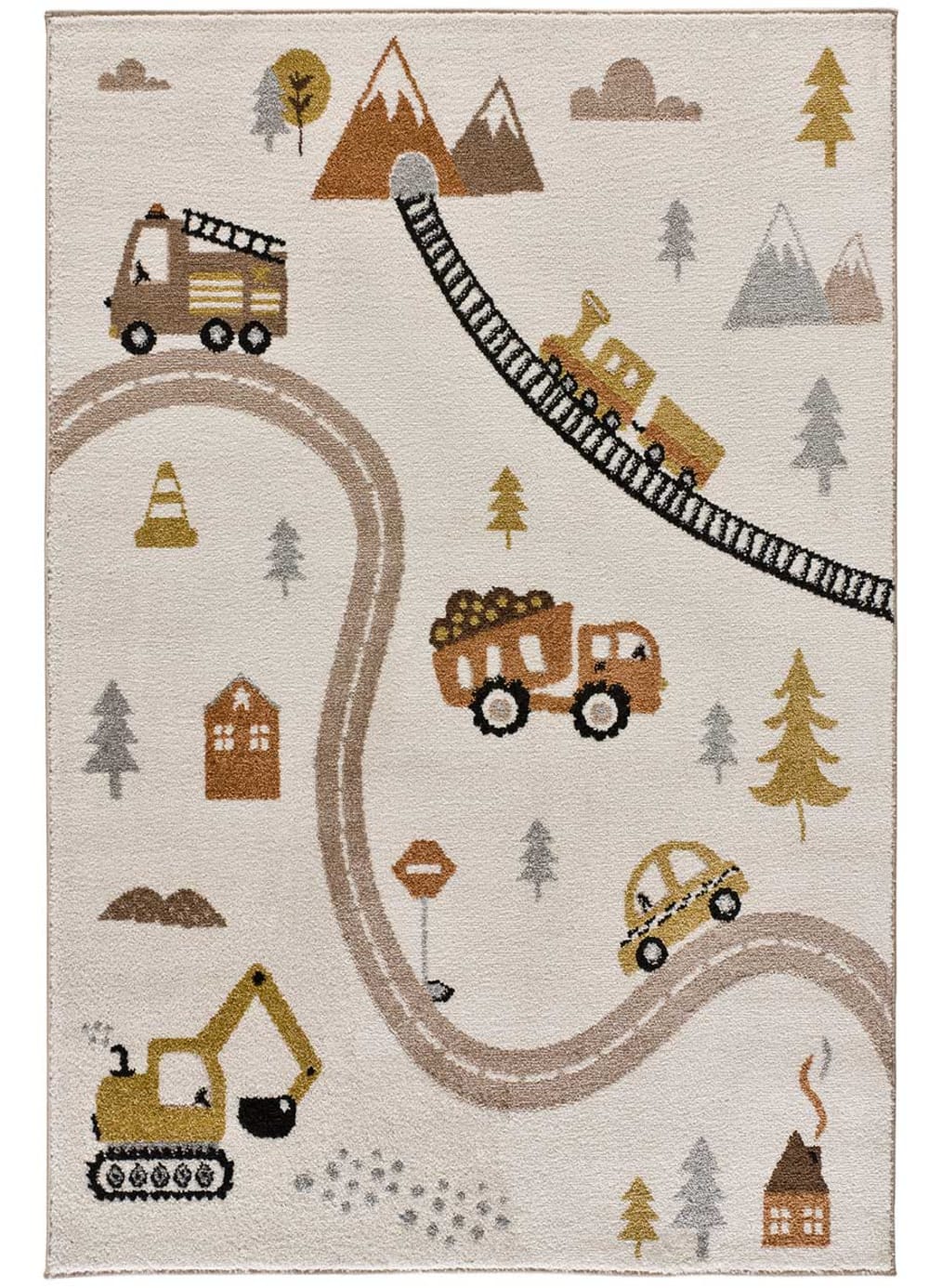 Tapis enfant circuit voiture blanc, 120x170 cm