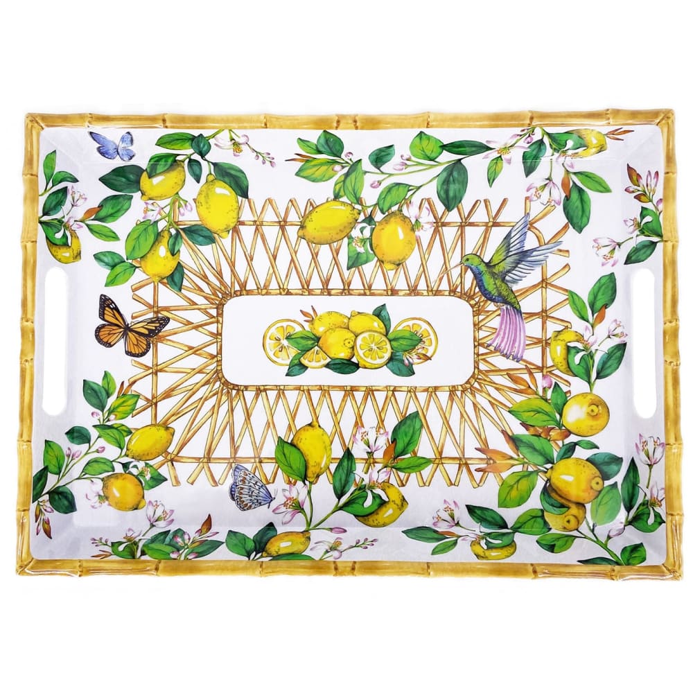 Grand plateau en melamine à poignées imprimé citrons 55 cm