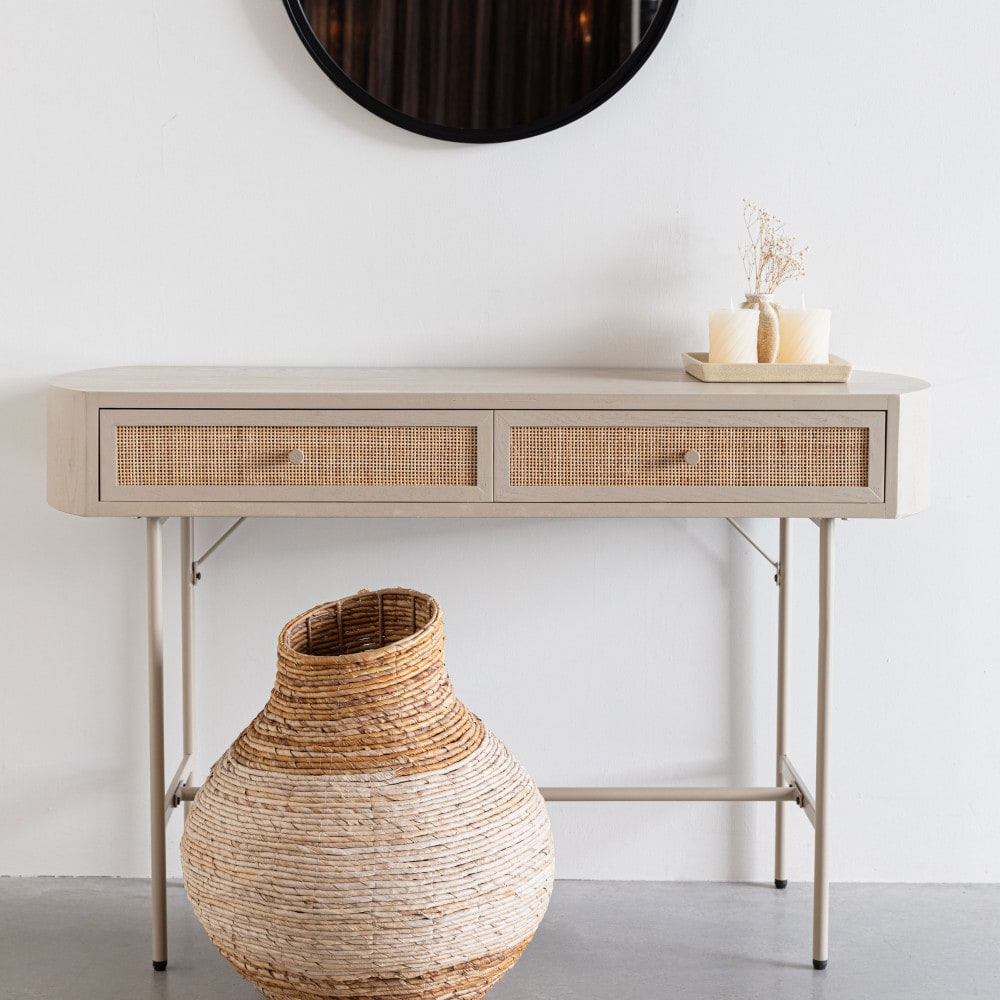 Console 2 tiroirs en bois et métal - Beige - Maisons du Monde