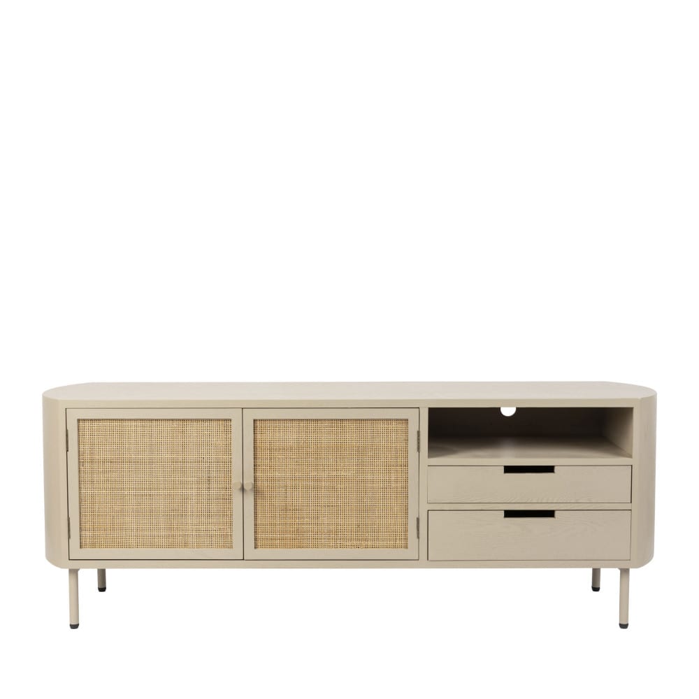 Drawer Meuble tv 2 portes, 2 tiroirs en bois et métal - Beige style campagne Beige Bois - 150x55x38cm