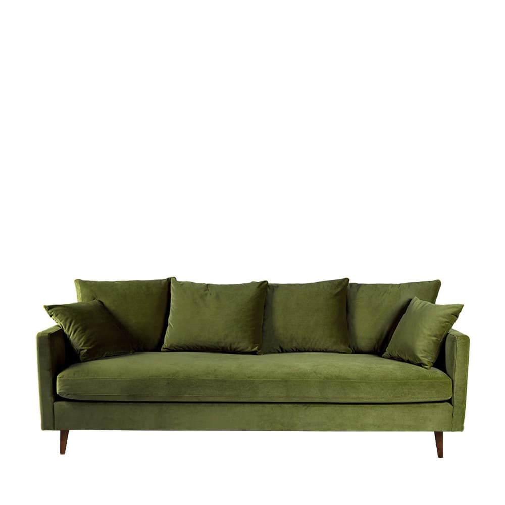 Canapé convertible 3 places en velours pieds bois foncé - Vert olive