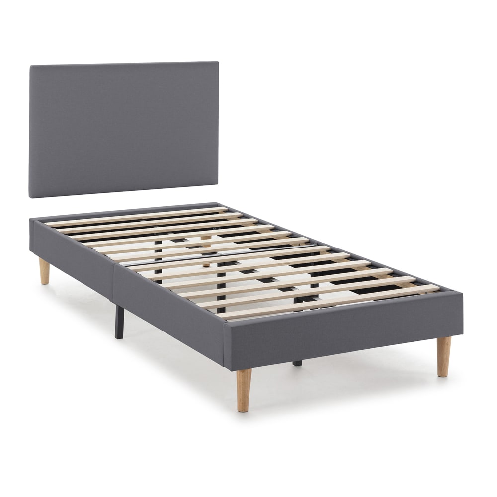 HOMN Polsterbett + Kopfteil 90x190 cm, Dunkelgrau style modern - Pes - Polyester