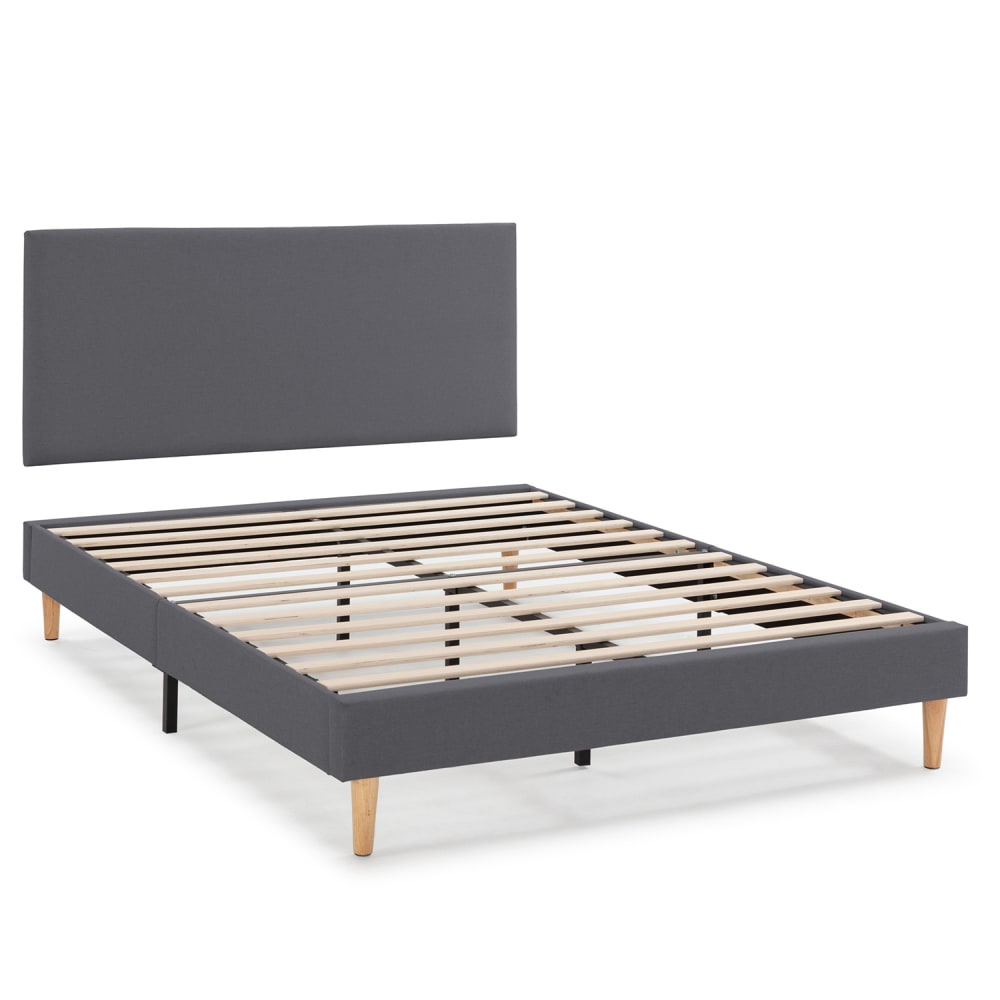 HOMN Polsterbett + Kopfteil 140x190 cm, Dunkelgrau style modern - Pes - Polyester