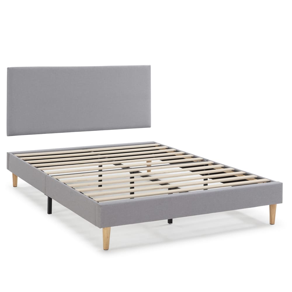 HOMN Polsterbett + Kopfteil 160x200 cm, Hellgrau style modern Silber Pes - Polyester