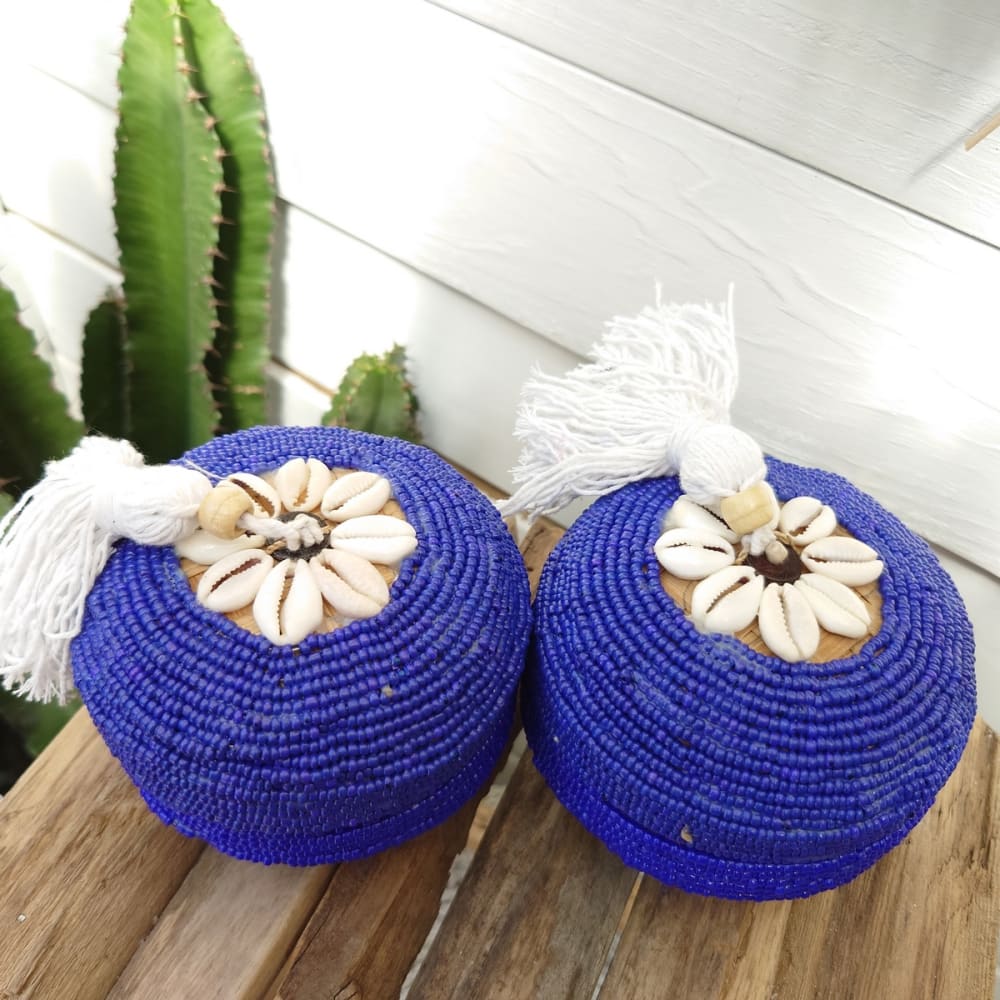 Boîte en bambou et perles, bleu D11 cm — vue 3