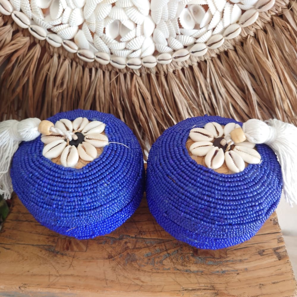 Boîte en bambou et perles, bleu D11 cm — vue 4