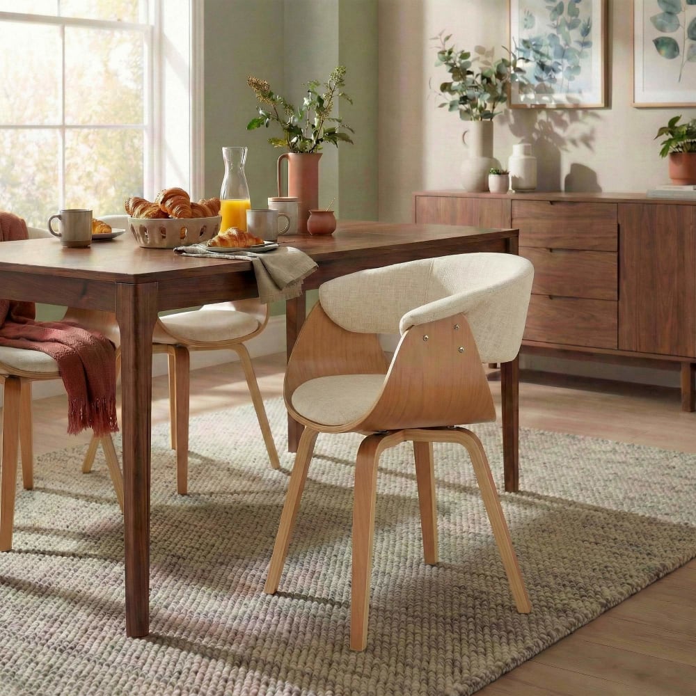 Silla bruce con asiento en tela crema