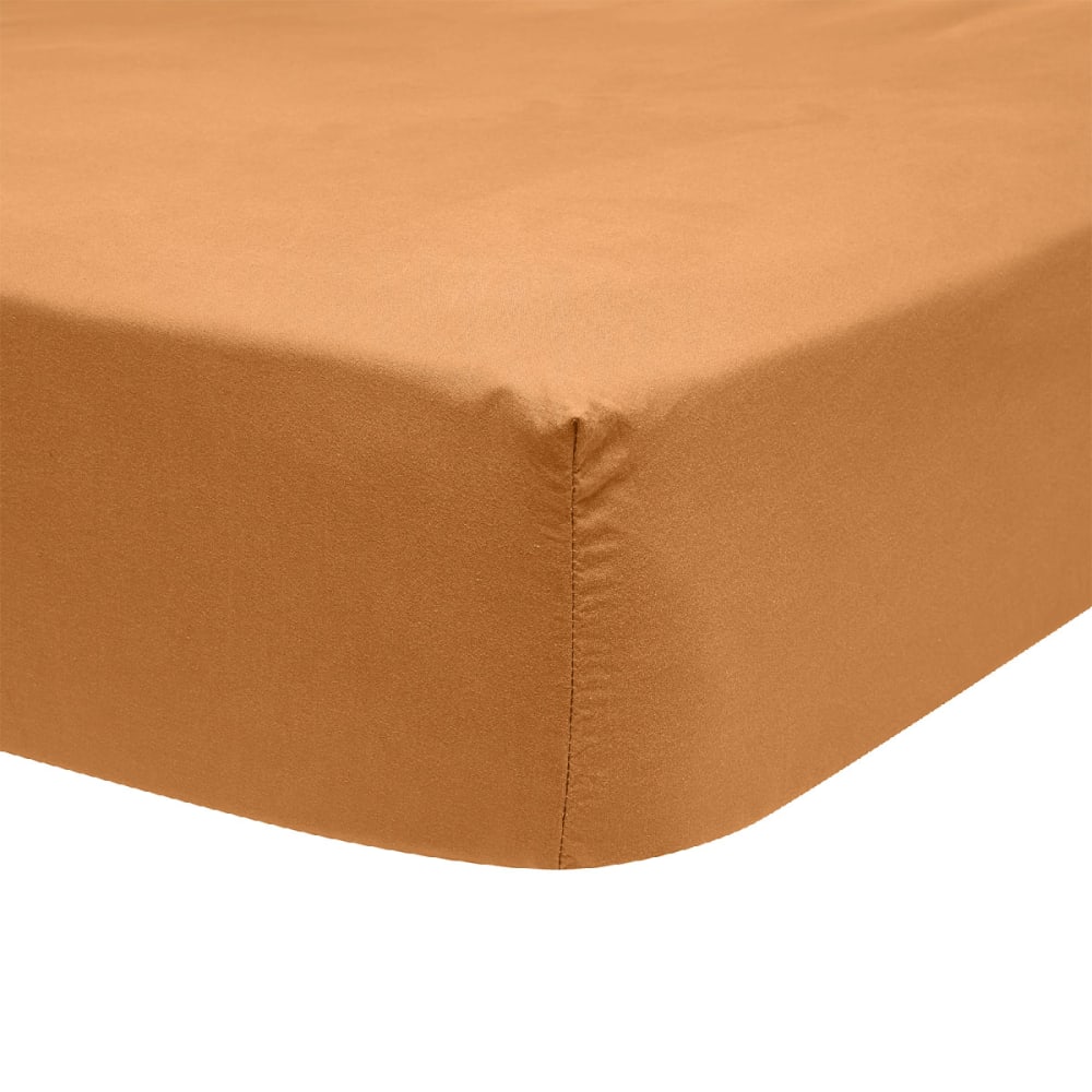 Drap housse en percale de coton brun 90x190
