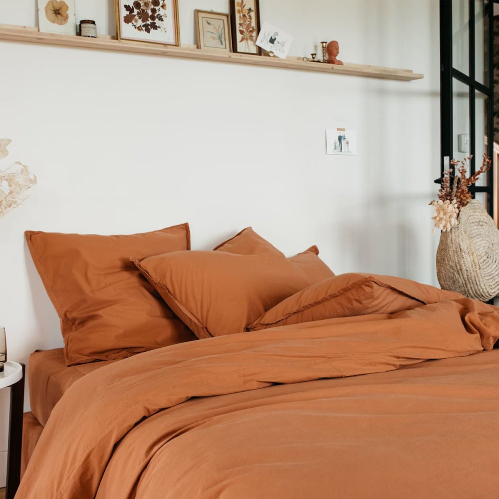 Drap housse en percale de coton brun 90x190 — vue 3