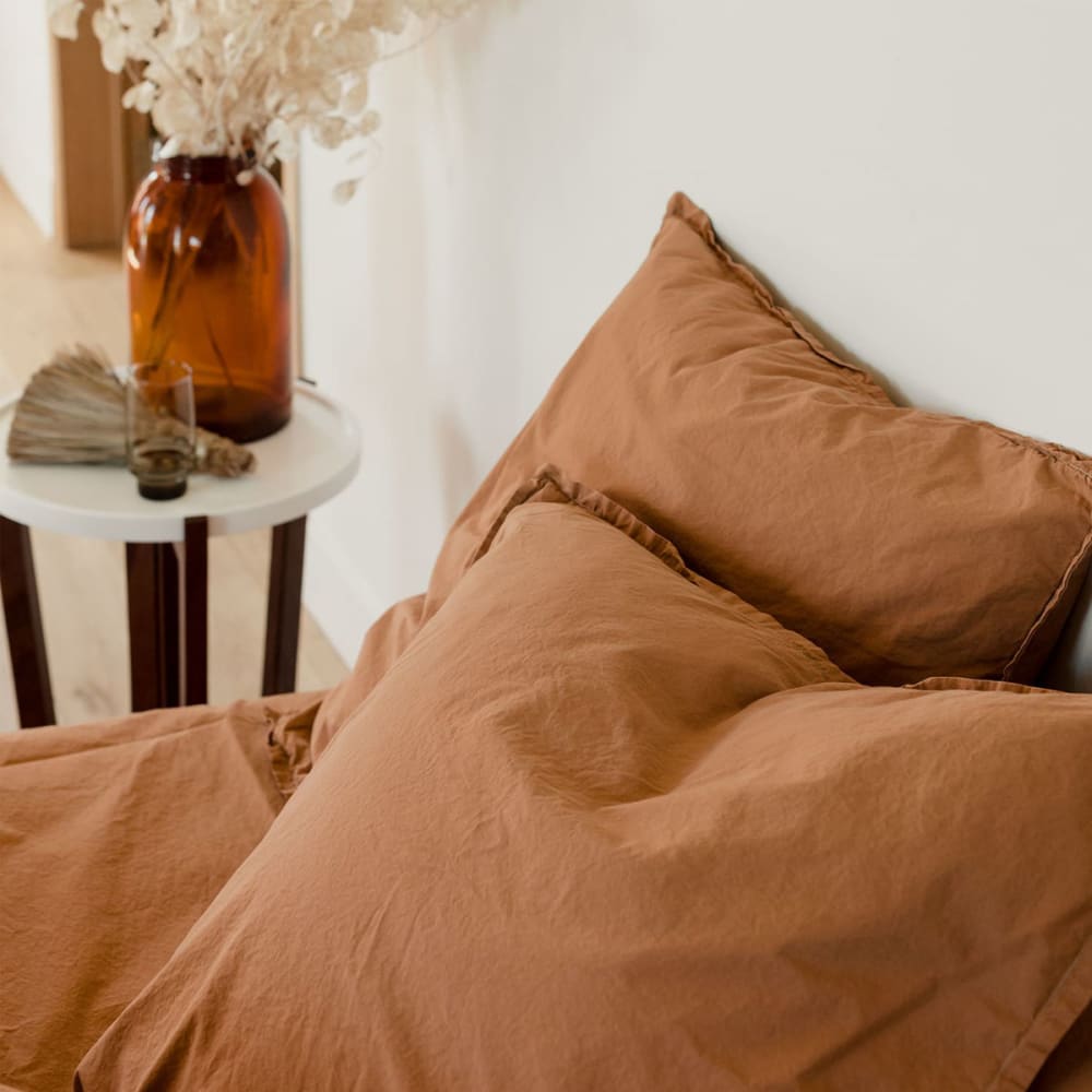 Drap housse en percale de coton brun 90x190 — vue 4