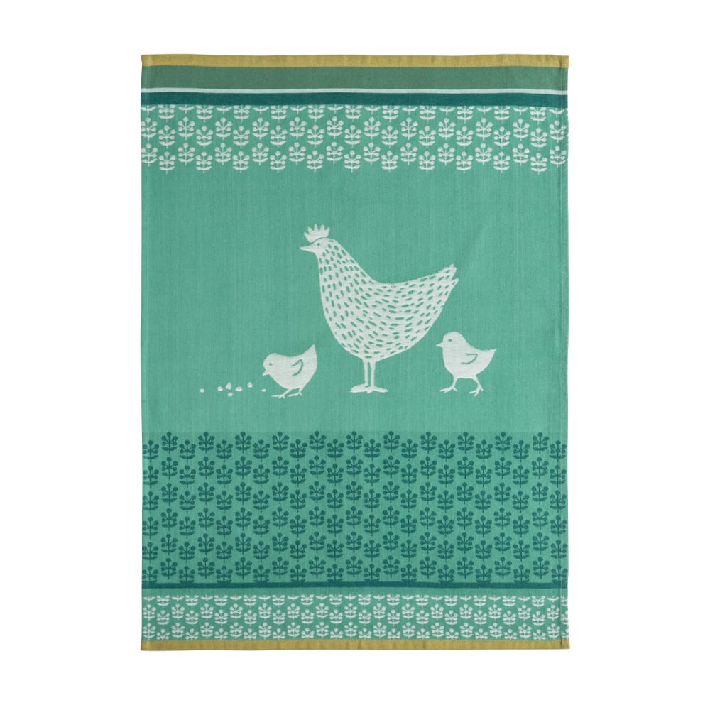 Torchon imprimé en jacquard de coton vert moyen 50x75
