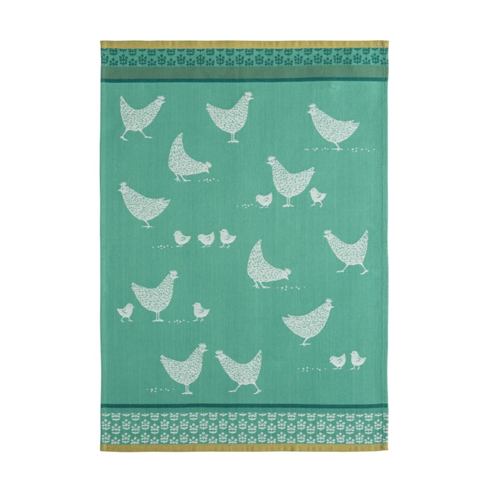 Torchon imprimé en jacquard de coton vert moyen 50x75
