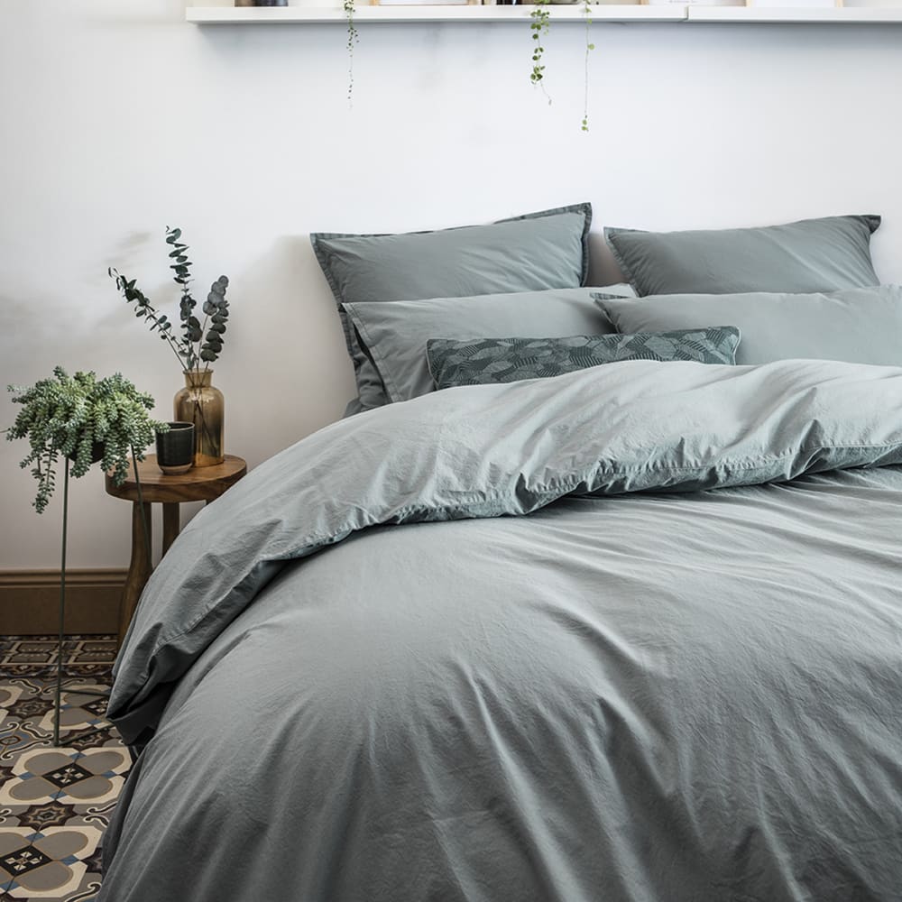 Housse de couette en percale de coton vert d'eau 260x240