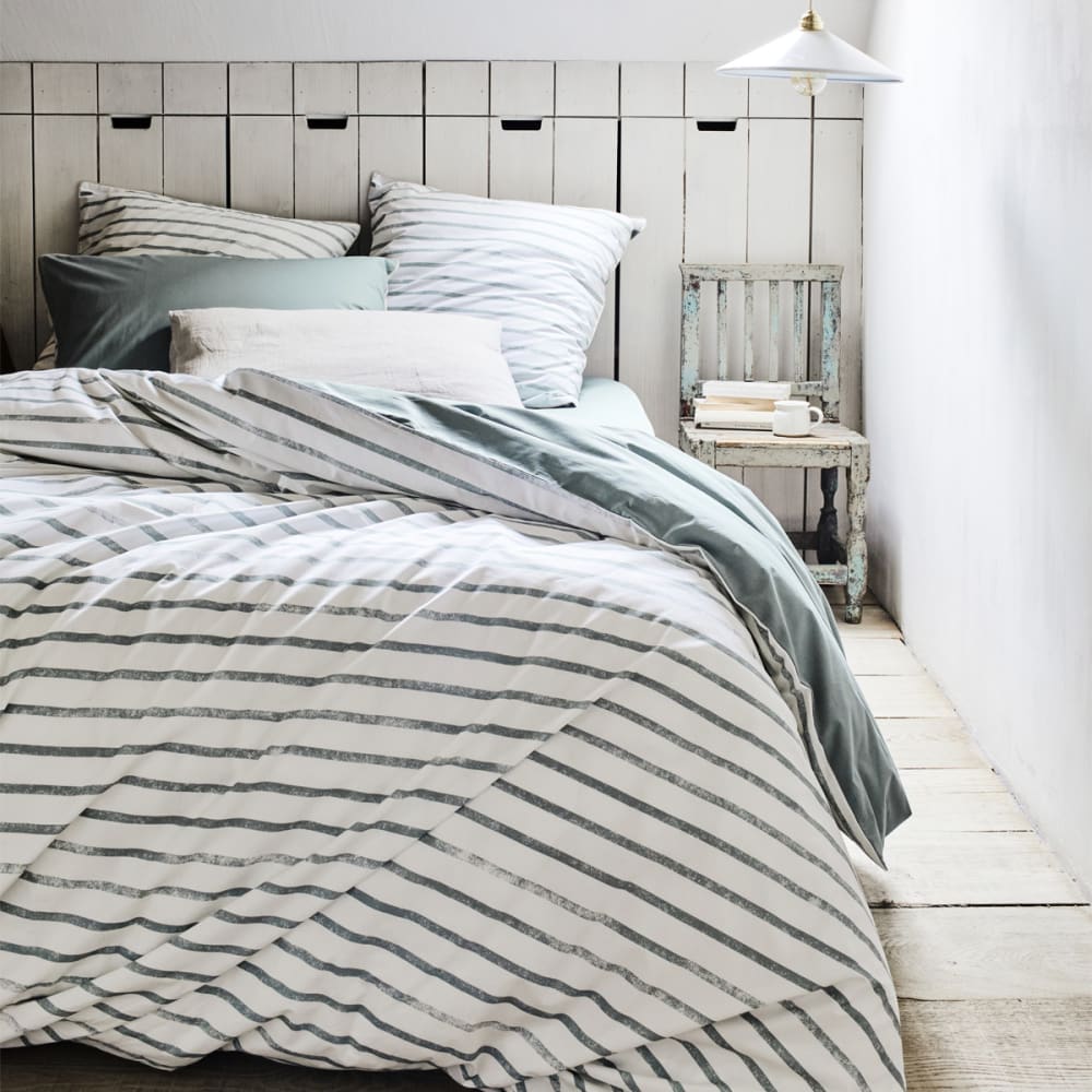 Housse de couette imprimée en percale de coton bleu 260x240