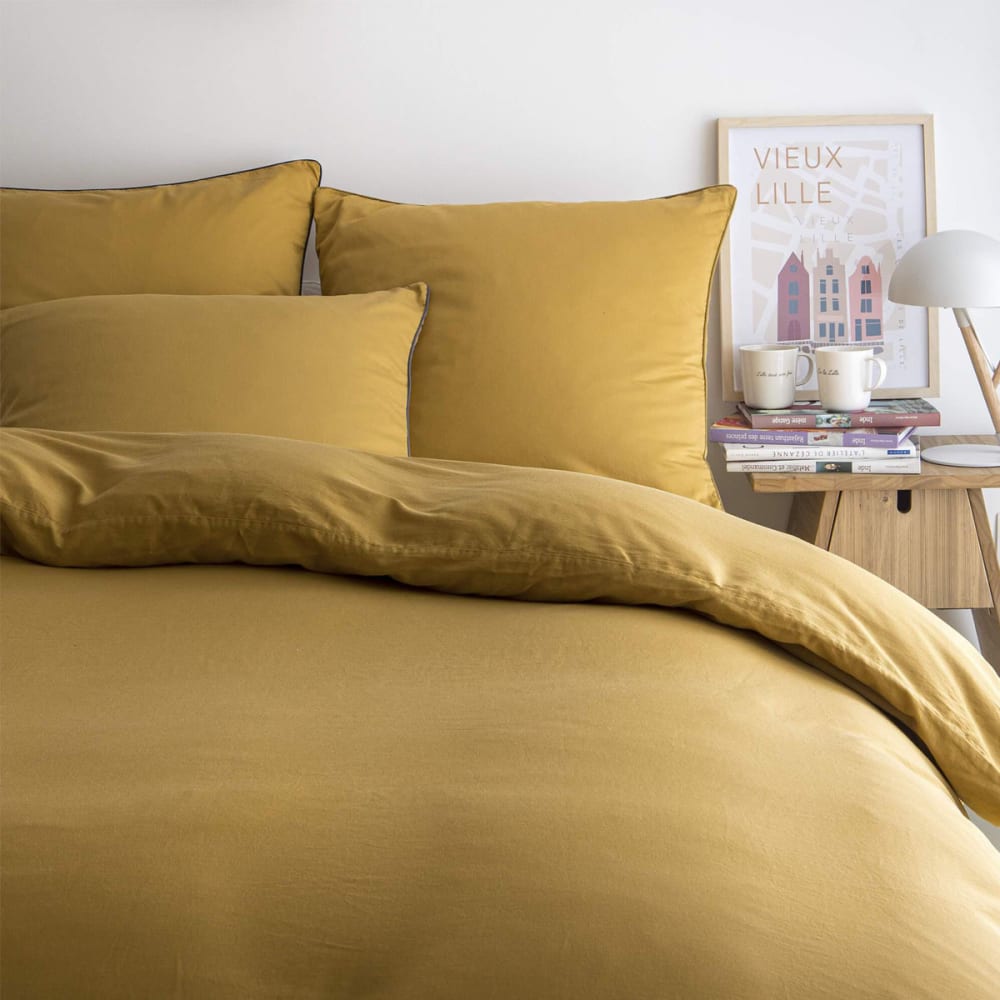 Housse de couette en satin de coton ocre 260x240
